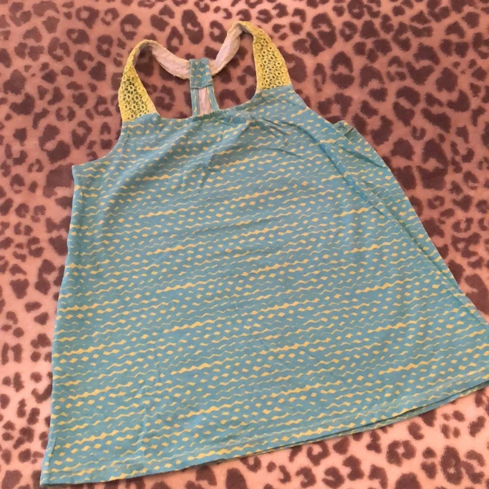 Old Navy Blue Green Wavy Stripe Crochet Racerback Tank Size Small 6 7